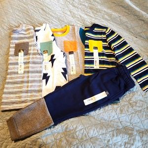 Nwt 5T okie dokie 4 ls tees & navy blue sweatpant fleece joggers